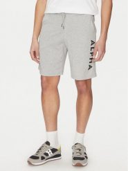 Alpha Industries Szorty sportowe 116366 Szary Regular Fit. Szare szorty sportowe męskie Alpha Industries, bez wzorów, z bawełny, sportowe. Za 169.99 zł.