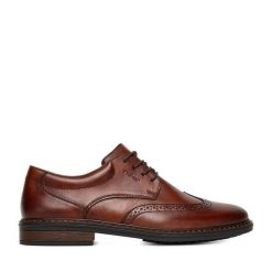Półbuty Rieker. Brązowe eleganckie półbuty męskie Rieker, wizytowe, bez obcasa, bez zapięcia. Za 309.99 zł.