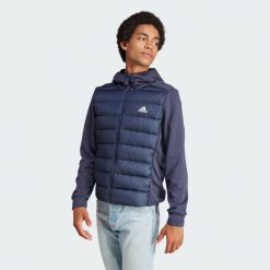 Kurtka Essentials Hybrid Dow Hooded. Niebieskie kurtki męskie ADIDAS, l, bez wzorów, z materiału, sportowe, bez ramiączek, bez kaptura. W wyprzedaży za 442.25 zł.