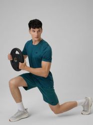 4F Koszulka treningowa regular szybkoschnąca męska - zielona 3XL. Zielone t-shirty męskie 4f, m, bez wzorów, ze skóry, bez kołnierzyka, bez ramiączek. Za 79.99 zł.