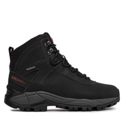 Trekkingi Merrell. Czarne buty trekkingowe męskie Merrell, bez wzorów, sportowe, bez obcasa, bez zapięcia. Za 379.99 zł.