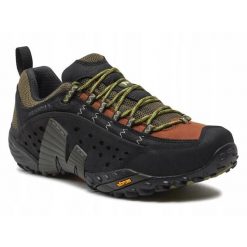 Buty trekkingowe na co dzień męskie MERRELL INTERCEPT VIBRAM skóra. Czarne buty trekkingowe męskie Merrell, bez wzorów, ze skóry, bez zapięcia, trekkingowe. Za 599.00 zł.