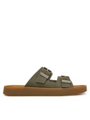 Calvin Klein Klapki Ergon Double Bar Sandal Su HM0HM02094 Zielony. Zielone klapki i japonki męskie Calvin Klein, bez wzorów, ze skóry. Za 529.99 zł.