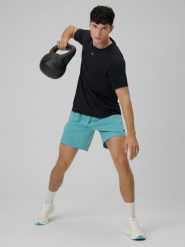 4F Spodenki treningowe szybkoschnące męskie - niebieskie 3XL. Niebieskie szorty sportowe męskie 4f, bez wzorów, ze skóry, sportowe. Za 99.99 zł.