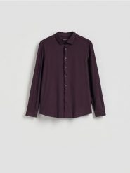 Koszula slim fit z bawełną - fioletowy. Fioletowe koszule męskie Reserved, l, bez wzorów, z bawełny, bez kołnierzyka, bez ramiączek. Za 129.99 zł.