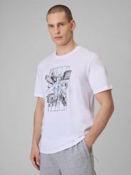 4F T-shirt regular z nadrukiem męski - biały XL. Białe t-shirty męskie 4f, m, bez wzorów, z dzianiny, bez kołnierzyka, bez ramiączek. Za 69.99 zł.