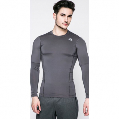 Reebok - Longsleeve. Szare koszulki męskie z długim rękawem Reebok, z dzianiny, z okrągłym kołnierzem, z długim rękawem. W wyprzedaży za 89.90 zł.