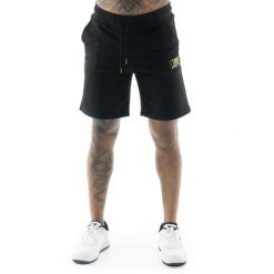 Spodnie dresowe z bawełna z sznurek regulacyjny na co dzień. Czarne szorty sportowe męskie LEONE 1947 APPAREL, bez wzorów, z bawełny, sportowe. W wyprzedaży za 79.36 zł.