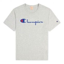 Koszulka sportowa męska Champion Reverse Weave Script Logo. Szare t-shirty sportowe męskie CHAMPION, l, bez wzorów, sportowe, bez ramiączek. Za 167.00 zł.