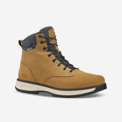 Buty turystyczne męskie Quechua NH500 skóra. Brązowe buty trekkingowe męskie QUECHUA, na zimę, bez wzorów, ze skóry, sportowe, przed kolano, bez obcasa, bez zapięcia. Za 369.99 zł.