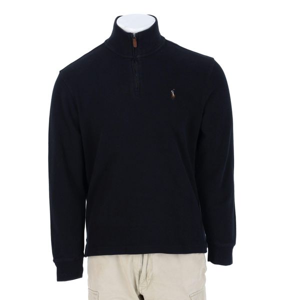 Second life - Męski sweter z ćwiekami ćwierć-zip - Jak nowy. Czarne swetry męskie Ralph Lauren, bez wzorów, sportowe, bez kołnierzyka, bez ramiączek. Za 255.56 zł.
