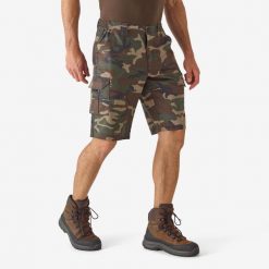 Bermudy outdoor 500 camo woodland. Zielone szorty sportowe męskie SOLOGNAC, bez wzorów, z bawełny, sportowe. Za 79.99 zł.