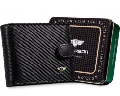 Carbonowy portfel męski Peterson czarny PTN 304Z-CA-6549 BLACK. Czarne portfele męskie Peterson, bez wzorów, ze skóry. Za 159.99 zł.