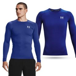 Koszulka termoaktywna męska UNDER ARMOUR 1361524 z długim rękawem. Niebieskie bielizna termoaktywna męska Under Armour, m, bez wzorów, z elastanu, bez ramiączek, do biegania. W wyprzedaży za 123.19 zł.