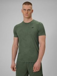 4F Koszulka treningowa regular szybkoschnąca męska - khaki M. Brązowe t-shirty męskie 4f, m, bez wzorów, z materiału, bez kołnierzyka, bez ramiączek. Za 129.99 zł.