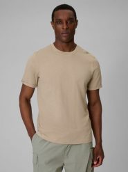 4F T-shirt regular gładki męski - beżowy S. Brązowe t-shirty męskie 4f, m, bez wzorów, z bawełny, bez kołnierzyka, bez ramiączek. Za 59.99 zł.