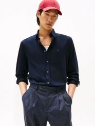 Tommy Hilfiger Męska koszula casual Mężczyźni Slim Fit niebieski jednolity, XL. Niebieskie koszule męskie Tommy Hilfiger, m, bez wzorów, z bawełny, bez kołnierzyka, bez ramiączek. Za 409.95 zł.