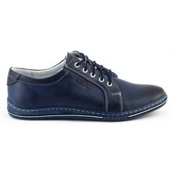 Polbut Półbuty męskie 320 granatowe niebieskie. Niebieskie eleganckie półbuty męskie z jeansu, biznesowe, bez obcasa, bez zapięcia. Za 303.63 zł.