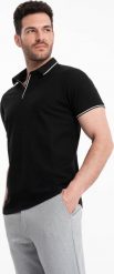 Ombre Koszulka męska polo z dzianiny pique bez guzików - czarna V2 OM-POSS-0110 S. Czarne koszulki polo męskie Ombre, m, bez wzorów, z dzianiny, bez kołnierzyka, bez ramiączek. Za 89.99 zł.