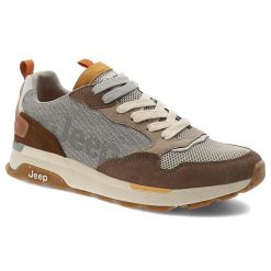 Sneakersy męskie Jeep, skórzane na platformie sznurowane codzienne i sportowe, szałwiowe, JM51060A-105. Szare buty sportowe na co dzień męskie Jeep, l, bez wzorów, eleganckie, bez ramiączek, bez kaptura. Za 365.99 zł.