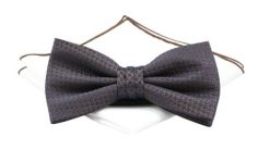 Mucha Brązowo-Granatowa z Białą Poszetką, w Drobny Wzór, Elegancka, Męska -CHATTIER. Niebieskie krawaty i muchy męskie Chattier, bez wzorów, z poliesteru, eleganckie. Za 59.00 zł.