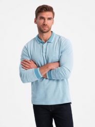 Melanżowy longsleeve męski polo z haftem niebieski melanż V3 OM-POLS-0129 L. Niebieskie koszulki polo męskie Ombre, l, bez wzorów, bez kołnierzyka, bez ramiączek. Za 151.28 zł.