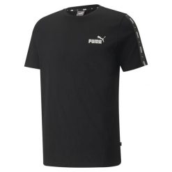 Męska koszulka Essentials+ Tape PUMA Black. Czarne t-shirty sportowe męskie Puma, m, bez wzorów, sportowe, bez ramiączek. Za 114.70 zł.