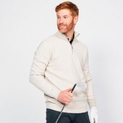 Sweter do golfa męski Inesis MW500. Brązowe swetry męskie INESIS, bez wzorów, z bawełny, eleganckie, bez kołnierzyka, bez ramiączek. W wyprzedaży za 99.99 zł.