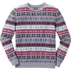 Sweter norweski z okrągłym dekoltem Regular Fit bonprix szary wzorzysty. Swetry męskie bonprix. Za 37.99 zł.