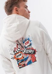 Ombre Bluza męska hoodie z nadrukiem na plecach - V3 ecru B1357 L. Bluzy nierozpinane męskie Ombre, l, bez wzorów, bez ramiączek, bez kaptura. Za 69.99 zł.