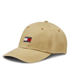 Czapka z daszkiem Tommy Jeans. Brązowe czapki męskie Tommy Jeans, bez wzorów, z jeansu. Za 109.99 zł.