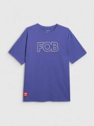 4F T-shirt loose z nadrukiem męski - fioletowy S. Fioletowe t-shirty męskie 4f, m, bez wzorów, z materiału, bez kołnierzyka, bez ramiączek. Za 79.99 zł.