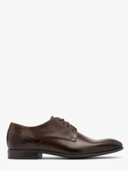 Ciemnobrązowe klasyczne półbuty męskie. Brązowe eleganckie półbuty męskie Ryłko, ze skóry, klasyczne, bez obcasa, bez zapięcia. Za 429.99 zł.
