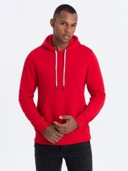 Bluza męska z kapturem nierozpinana - czerwona V10 - Rozmiar: L. Czerwone bluzy nierozpinane męskie Ombre Clothing, l, bez wzorów, z bawełny, z kapturem. W wyprzedaży za 43.49 zł.