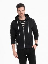 Męska bluza dresowa BASIC rozpinana z kapturem - czarna V5. Czarne bluzy z kapturem męskie Ombre Clothing, m, z aplikacjami, z bawełny, z kapturem. W wyprzedaży za 157.49 zł.