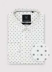 PAKO LORENTE – Biała koszula męska w drobny wzór o fasonie Slim Fit. Białe koszule męskie Pako Lorente, m, bez wzorów, z bawełny, bez kołnierzyka, bez ramiączek. Za 79.99 zł.