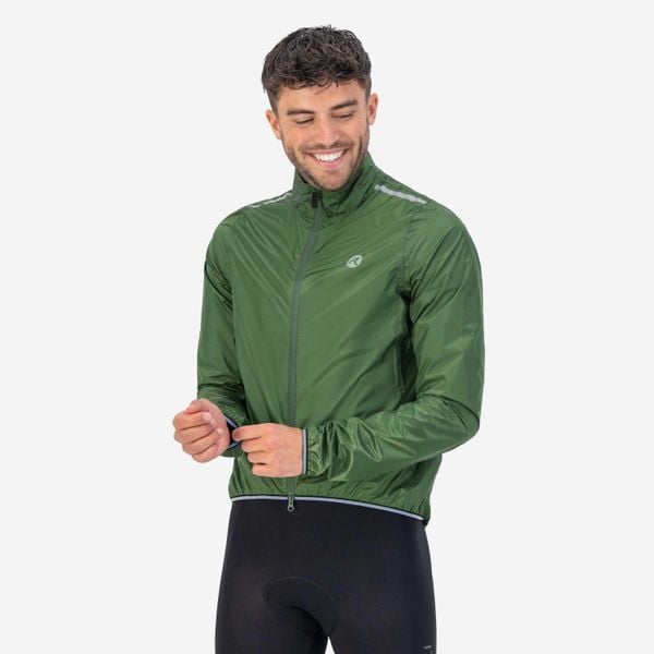 Kurtka wodoodporna Rogelli Essential. Zielone kurtki męskie Rogelli, m, bez wzorów, bez kaptura, rowerowe. W wyprzedaży za 180.00 zł.