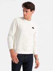 Nierozpinana bluza męska dresowa z metalowym pinem – kremowa V2 OM-SSNZ-0136 - XXL. Białe bluzy nierozpinane męskie Ombre Clothing, l, bez wzorów, z bawełny, wizytowe, bez ramiączek, bez kaptura. Za 95.99 zł.