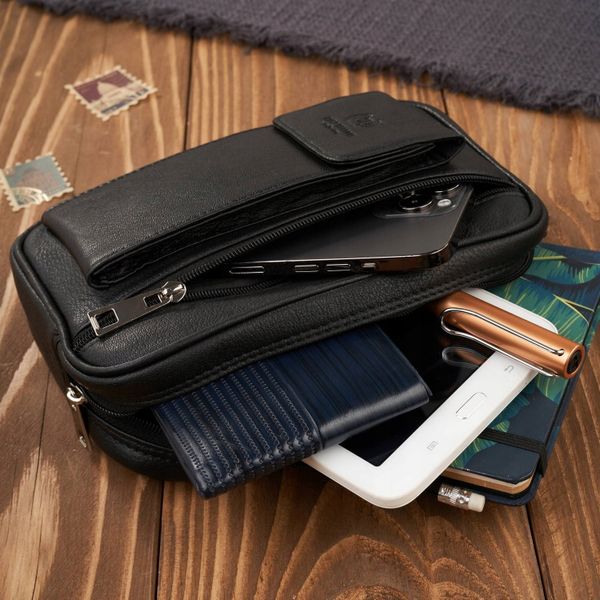 Paolo Peruzzi Saszetka męska skórzana do ręki z miejscem na telefon czarna T-132-BL. Czarne saszetki męskie Paolo Peruzzi, bez wzorów. Za 178.31 zł.