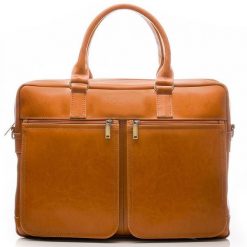 Torba skórzana na ramię na laptopa 17" SOLIER jasnobrązowa. Brązowe torby na laptopa męskie Solier, bez wzorów, ze skóry. Za 659.98 zł.