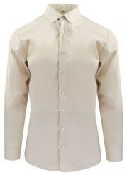 Delikatnie Wyszczuplana (Slim) Męska Koszula - Lanier - Beżowa. Brązowe koszule męskie Lanier, m, bez wzorów, z bawełny, bez kołnierzyka, bez ramiączek. Za 175.00 zł.