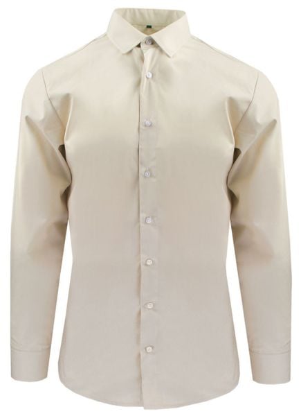 Delikatnie Wyszczuplana (Slim) Męska Koszula - Lanier - Beżowa. Brązowe koszule męskie Lanier, m, bez wzorów, z bawełny, bez kołnierzyka, bez ramiączek. Za 175.00 zł.