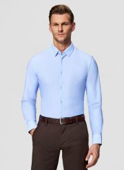 PAKO LORENTE - Dzianinowa koszula męska mikrowzór. Niebieskie koszule męskie Pako Lorente, m, bez wzorów, z dzianiny, bez kołnierzyka, bez ramiączek. Za 299.99 zł.