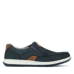 Półbuty Rieker. Niebieskie codzienne półbuty męskie Rieker, bez wzorów, bez obcasa, bez zapięcia. Za 229.99 zł.