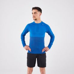 Koszulka do biegania z długim rękawem męska Kiprun Run 500. Niebieskie bielizna termoaktywna męska KIPRUN, m, bez wzorów, z materiału, bez ramiączek, do biegania. Za 99.99 zł.