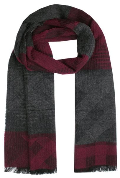 Delikatny Szal Męski z Wełny Kaszmirskiej - V. Fraas - Grafit z Bordo. Czerwone szaliki męskie V. Fraas, na zimę, bez wzorów, z bawełny, eleganckie. Za 199.00 zł.
