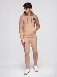 Komplet dresowy męski bluza z kapturem + spodnie dresowe - brązowy V3 - Rozmiar: S. Brązowe bluzy nierozpinane męskie Ombre Clothing, m, bez wzorów, z bawełny, wizytowe, bez ramiączek, z kapturem. Za 399.99 zł.