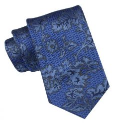 Krawat Męski, Klasyczny - ALTIES - Ciemnoniebieski, Kwiaty. Niebieskie krawaty i muchy męskie Alties, bez wzorów, z tkaniny, eleganckie. Za 49.00 zł.
