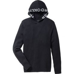 Sweter z kapturem Slim Fit bonprix czarny. Swetry męskie bonprix. Za 44.99 zł.