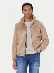 Guess Kurtka z imitacji skóry M5BR79 Z5570 Beżowy Regular Fit. Brązowe kurtki męskie Guess, m, z aplikacjami, ze skóry, bez ramiączek, bez kaptura. Za 639.99 zł.
